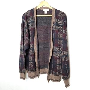 Vintage-Inspired Open Front Cardigan Sweater - Brown Multi